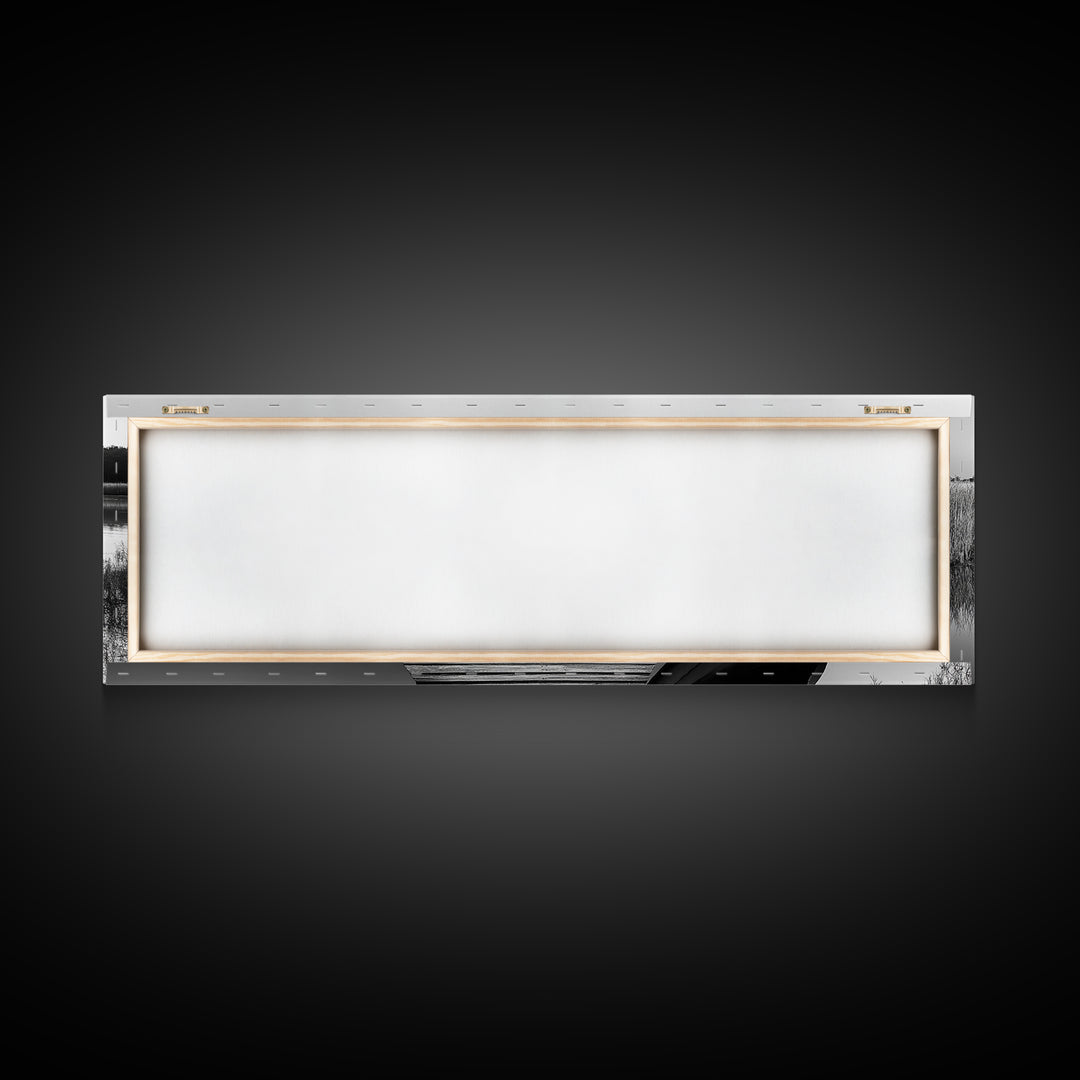 Boat On Dock, Nautical Wall Art, Framed Canvas Print, Coastal Landscape Art, Rustic Decor, Extra Wide Art, Minimalist Art, Bedroom Art