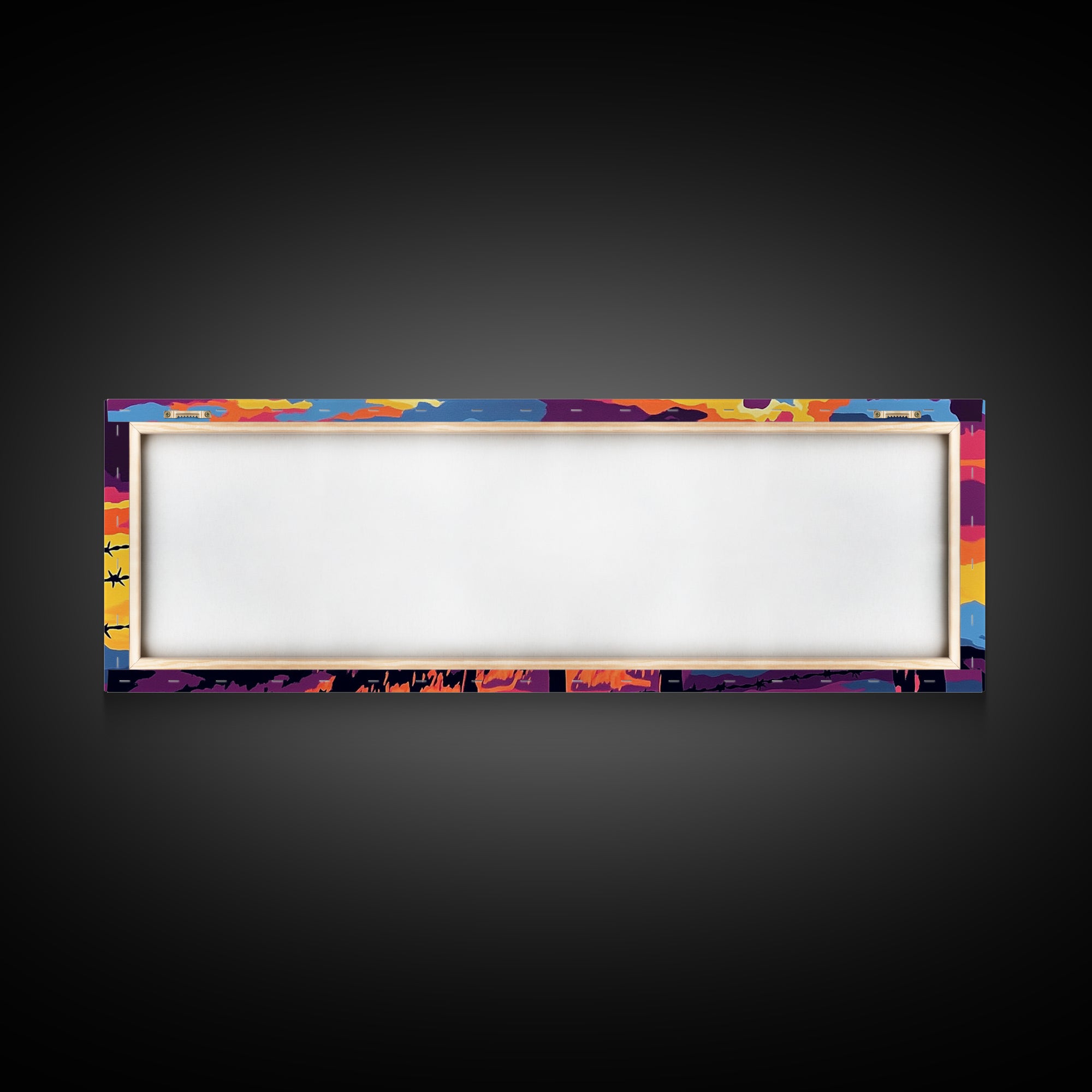 Barbed Wire Fence, southwest wall art, rustic decor, cowboy painting, panoramic art, long narrow wall art, framed canvas print, farmhouse art