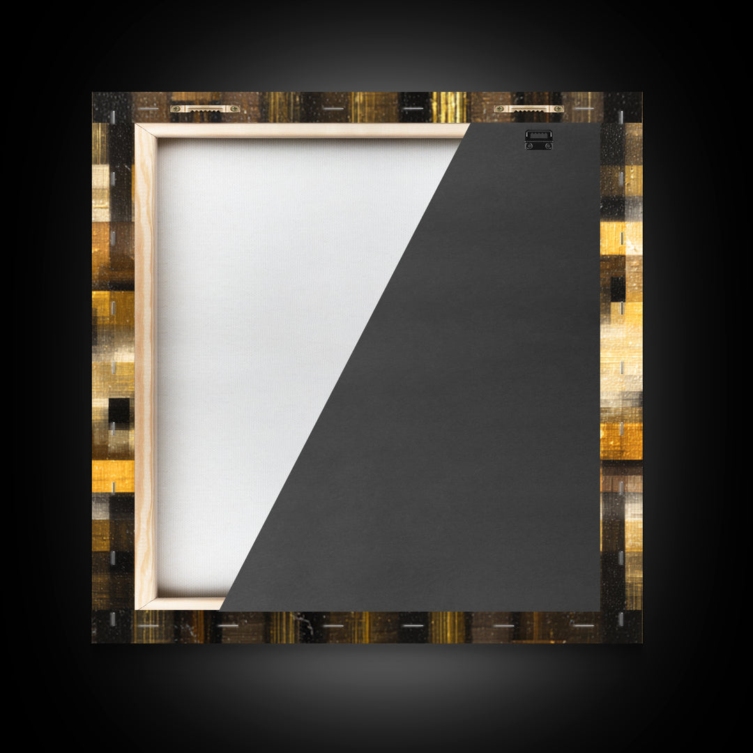 Soundwave Abstract with Black and Gold Lines Framed Canvas Print, Recording Studio Art, Music Art, Studio Decor, Analog, RSA-1x1-27