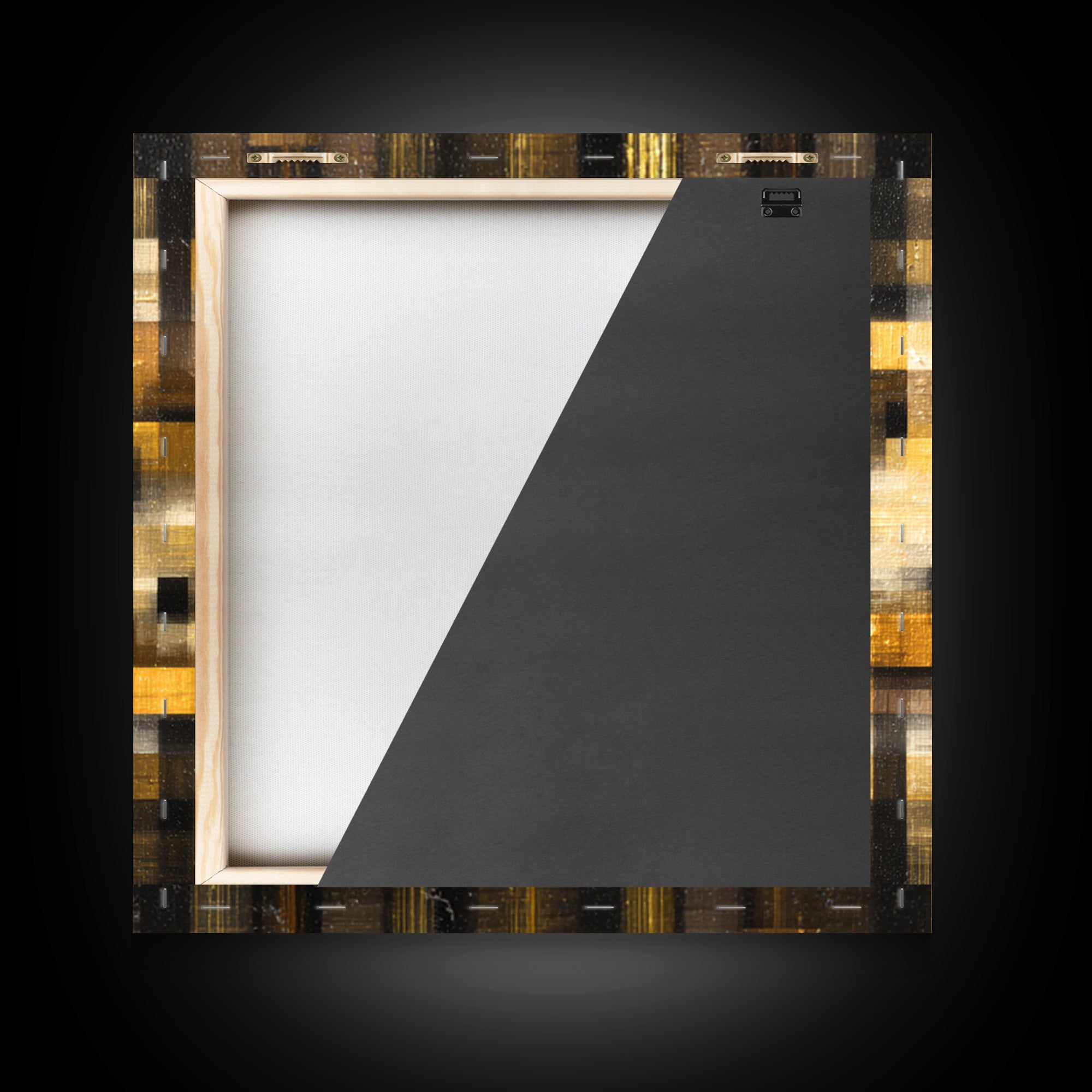 Soundwave Abstract with Black and Gold Lines Framed Canvas Print, Recording Studio Art, Music Art, Studio Decor, Analog, RSA-1x1-27