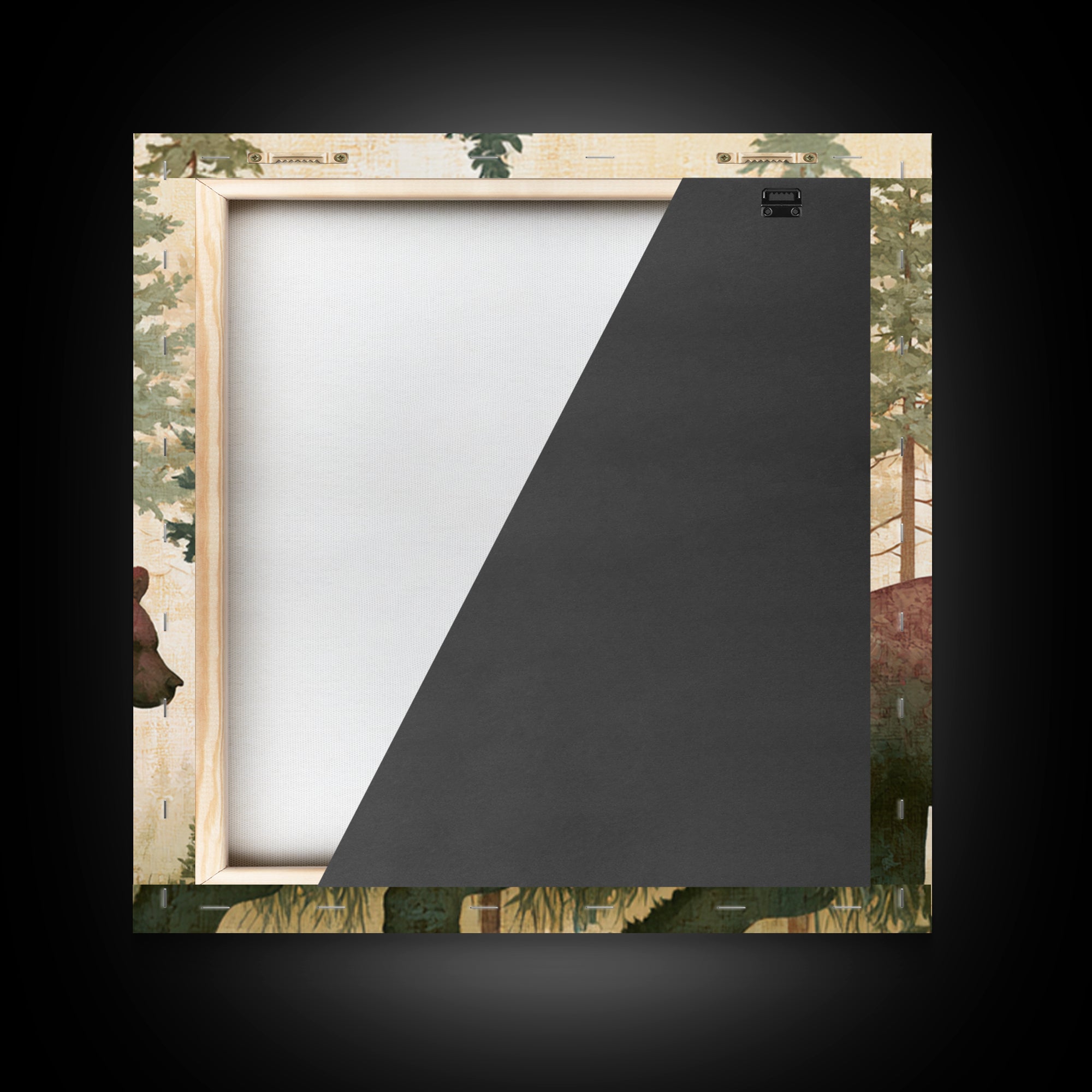 Bear Silhouette Among Pine Trees Canvas Print, Rustic Art, 3d Wall Art, Farmhouse Decor, Fine Art, Rustic, Living Room Art, RUS-1x1-31