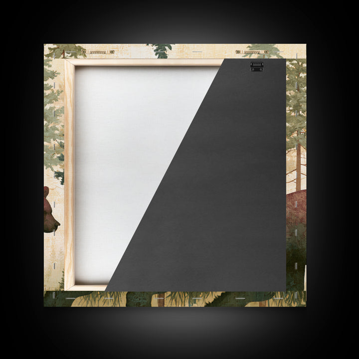 Bear Silhouette Among Pine Trees Canvas Print, Rustic Art, 3d Wall Art, Farmhouse Decor, Fine Art, Rustic, Living Room Art, RUS-1x1-31