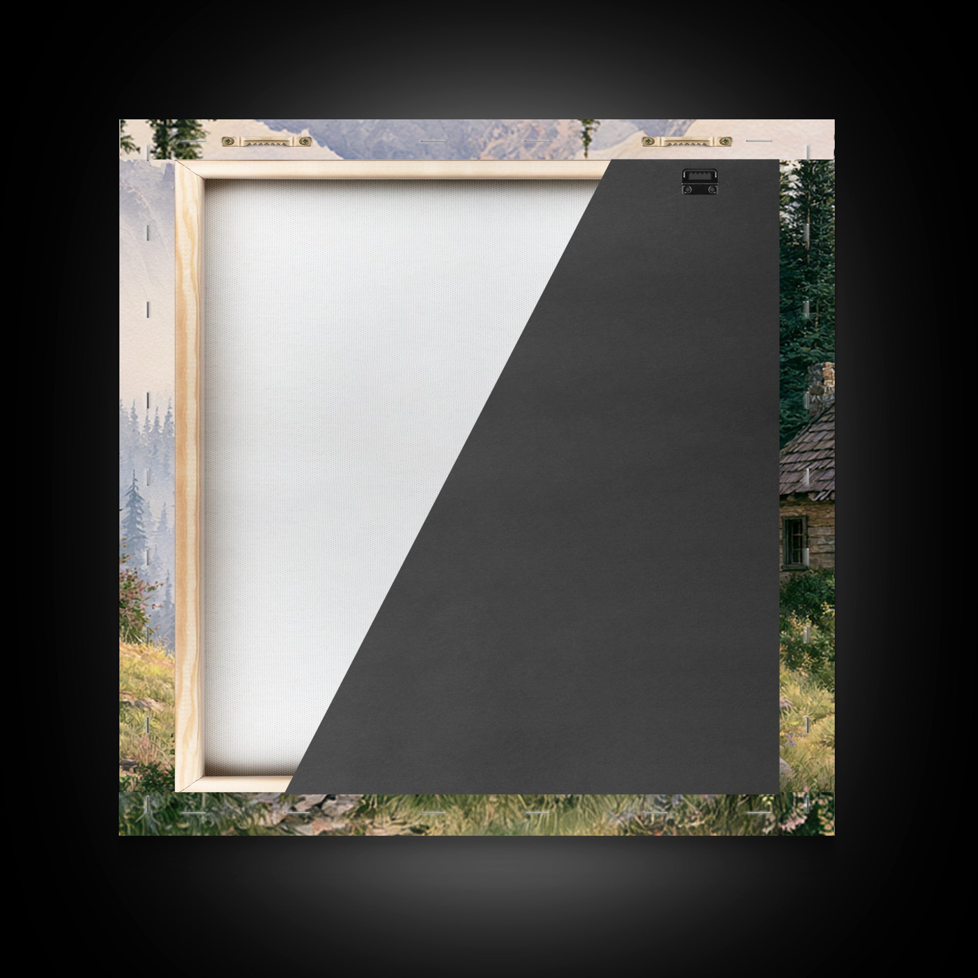 Mountain Cabin Landscape Framed Canvas Print, Rustic Art, Landscape Art, Farmhouse Decor, Fine Art, Rustic, Room Decor, RUS-1x1-51