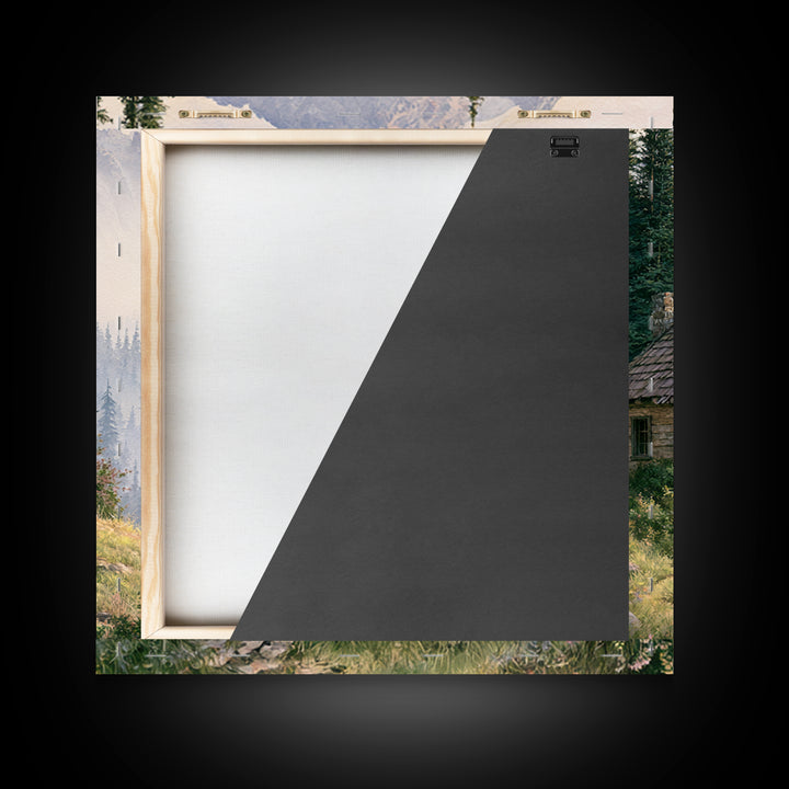 Mountain Cabin Landscape Framed Canvas Print, Rustic Art, Landscape Art, Farmhouse Decor, Fine Art, Rustic, Room Decor, RUS-1x1-51