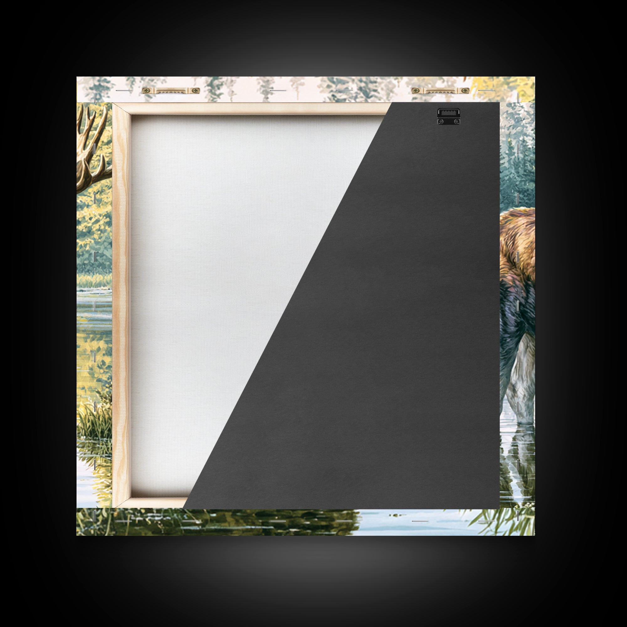 Moose Standing by a Quiet Lake Framed Canvas Print, Rustic Art, Fine Art Print, Farmhouse Decor, Fine Art, Rustic, Painting, RUS-1x1-57