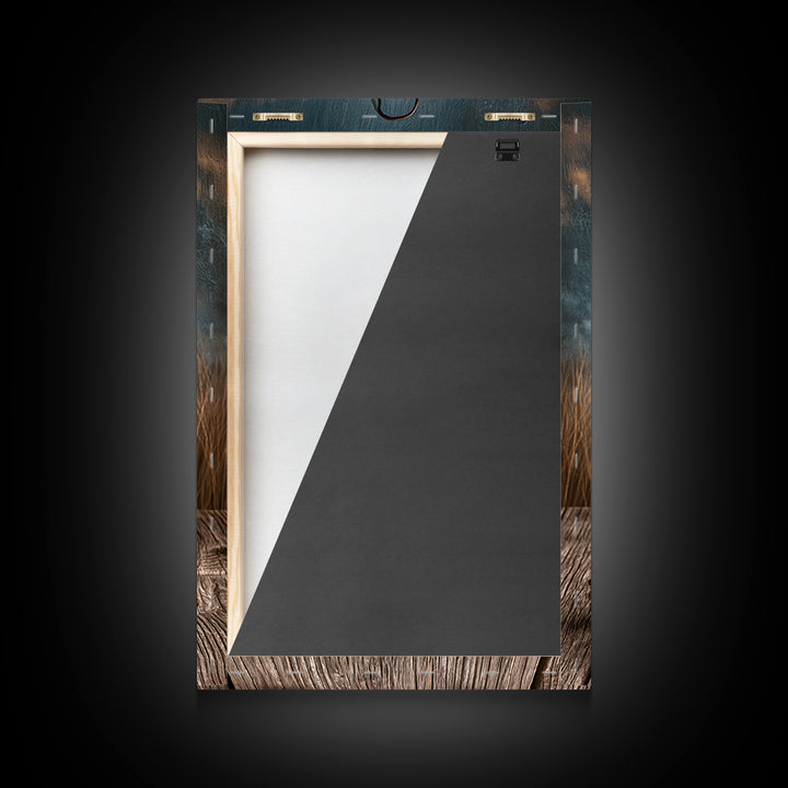 Rustic Lantern Glowing Beside Pinecones Framed Canvas Print, Rustic Art, Minimalist Decor, Farmhouse Decor, Oil Painting, RUS-2x3-12