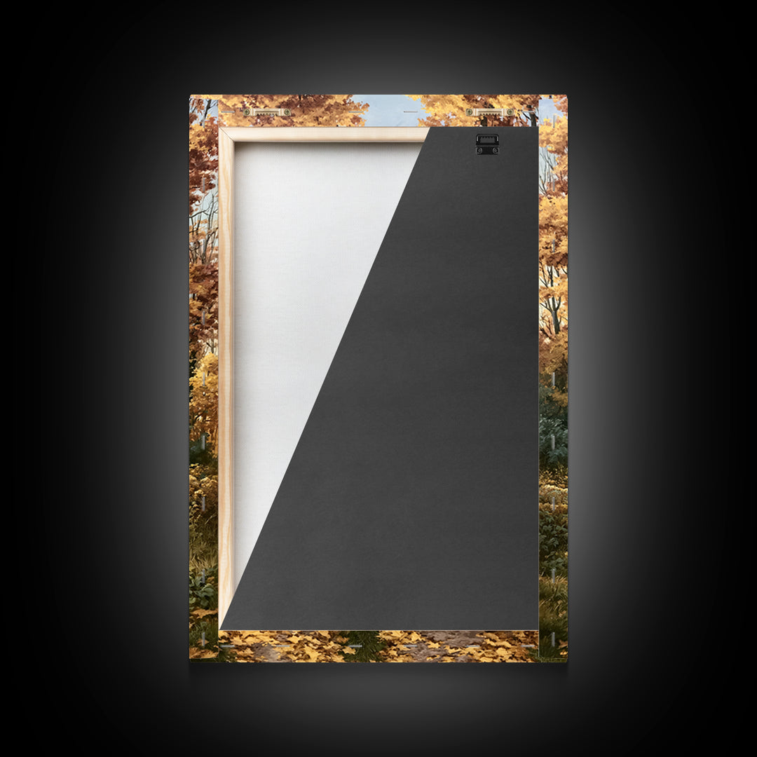 Forest Path with Golden Autumn Leaves Framed Canvas Print, Rustic Art, Statement Artwork, Farmhouse Decor, Fine Art, Rustic, RUS-2x3-2