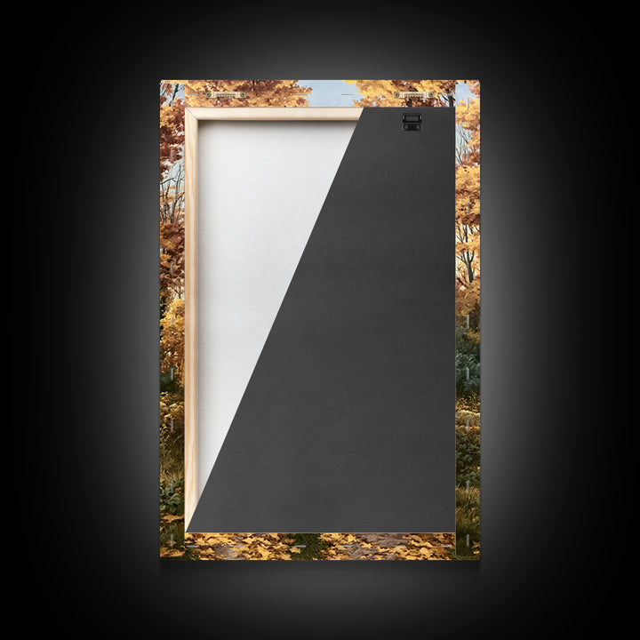 Forest Path with Golden Autumn Leaves Framed Canvas Print, Rustic Art, Statement Artwork, Farmhouse Decor, Fine Art, Rustic, RUS-2x3-2