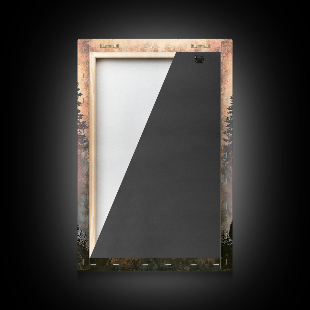 Bear Silhouette Among Pine Trees Framed Canvas Print, Rustic Art, Digital Prints, Farmhouse Decor, Watercolor Art, Rustic, RUS-2x3-63
