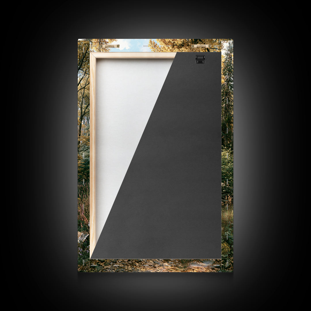 Forest Path with Golden Autumn Leaves Framed Canvas Print, Rustic Art, Painting, Farmhouse Decor, Rustic, Boho Wall Art, RUS-2x3-74