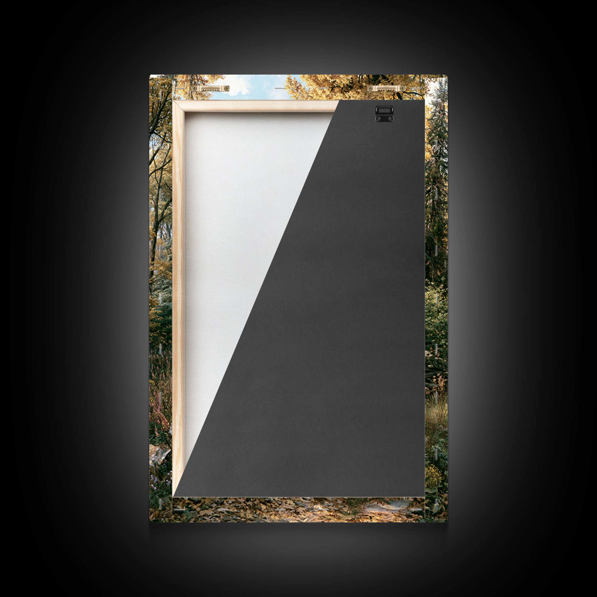 Forest Path with Golden Autumn Leaves Framed Canvas Print, Rustic Art, Painting, Farmhouse Decor, Rustic, Boho Wall Art, RUS-2x3-74