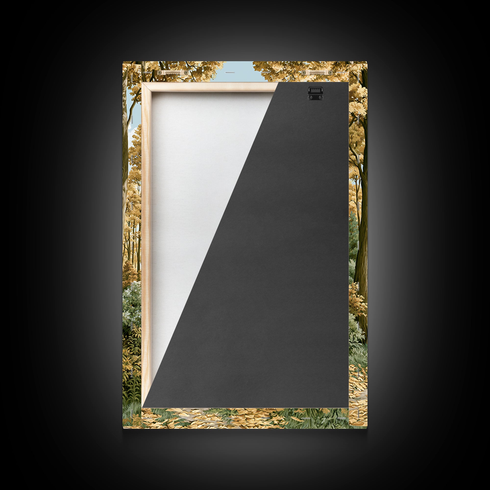 Forest Path with Golden Autumn Leaves Framed Canvas Print, Rustic Art, Painting, Farmhouse Decor, Rustic, Boho Wall Art, RUS-2x3-98