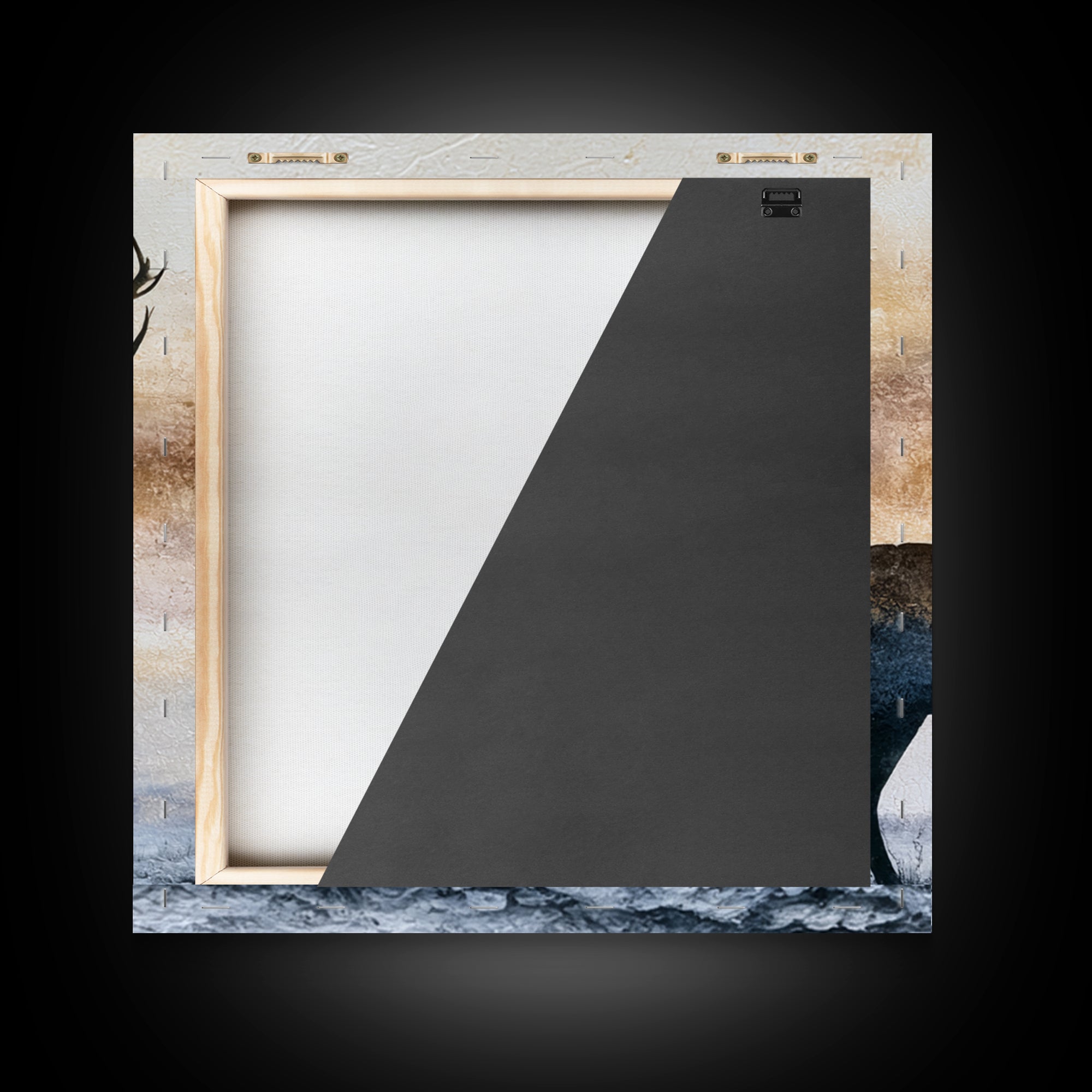 Reindeer Silhouette in Snowy Landscape Framed Canvas Print, Scandinavian Art, Abstract Painting, Living Room Decor, Nordic, SCA-1x1-6