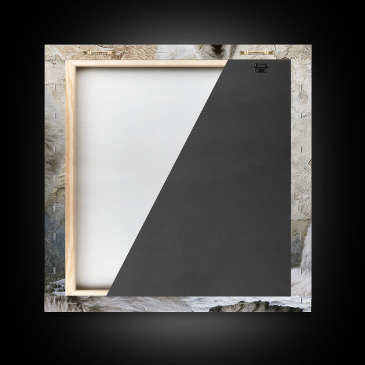 White Fox in Quiet Snow Framed Canvas Print, Scandinavian Art, Living Room Wall Art, Living Room Decor, Abstract Art, Nordic, SCA-1x1-84