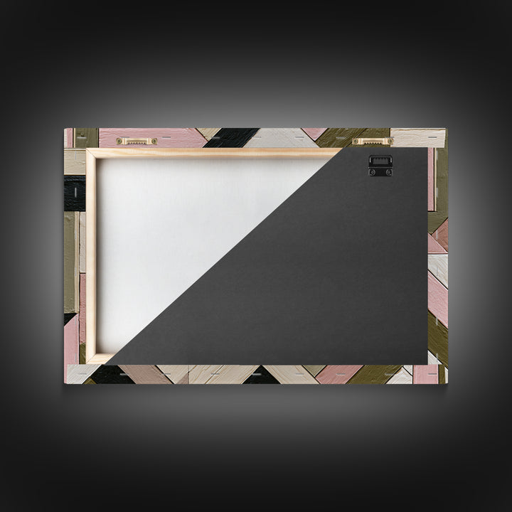 Herringbone Monochrome Pattern Framed Canvas Print, Scandinavian Art, Abstract Painting, Living Room Decor, Oil Painting, SCA-3x2-74