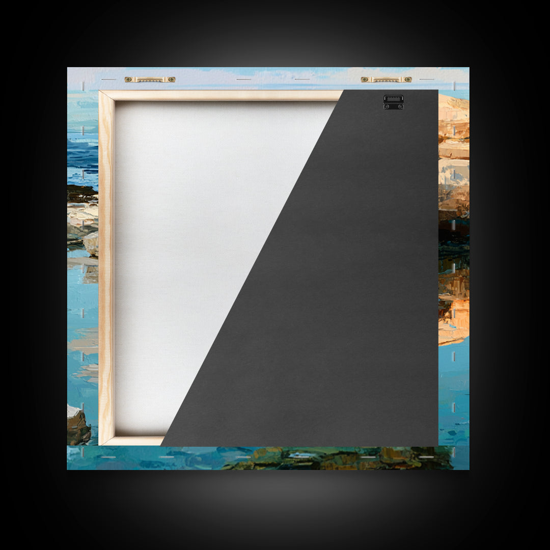 Rocky Tidepool with Reflections Framed Canvas Print, Seascape Art, Canvas Wall Art, Coastal Decor, Fine Art, Seascape, SEA-1x1-11