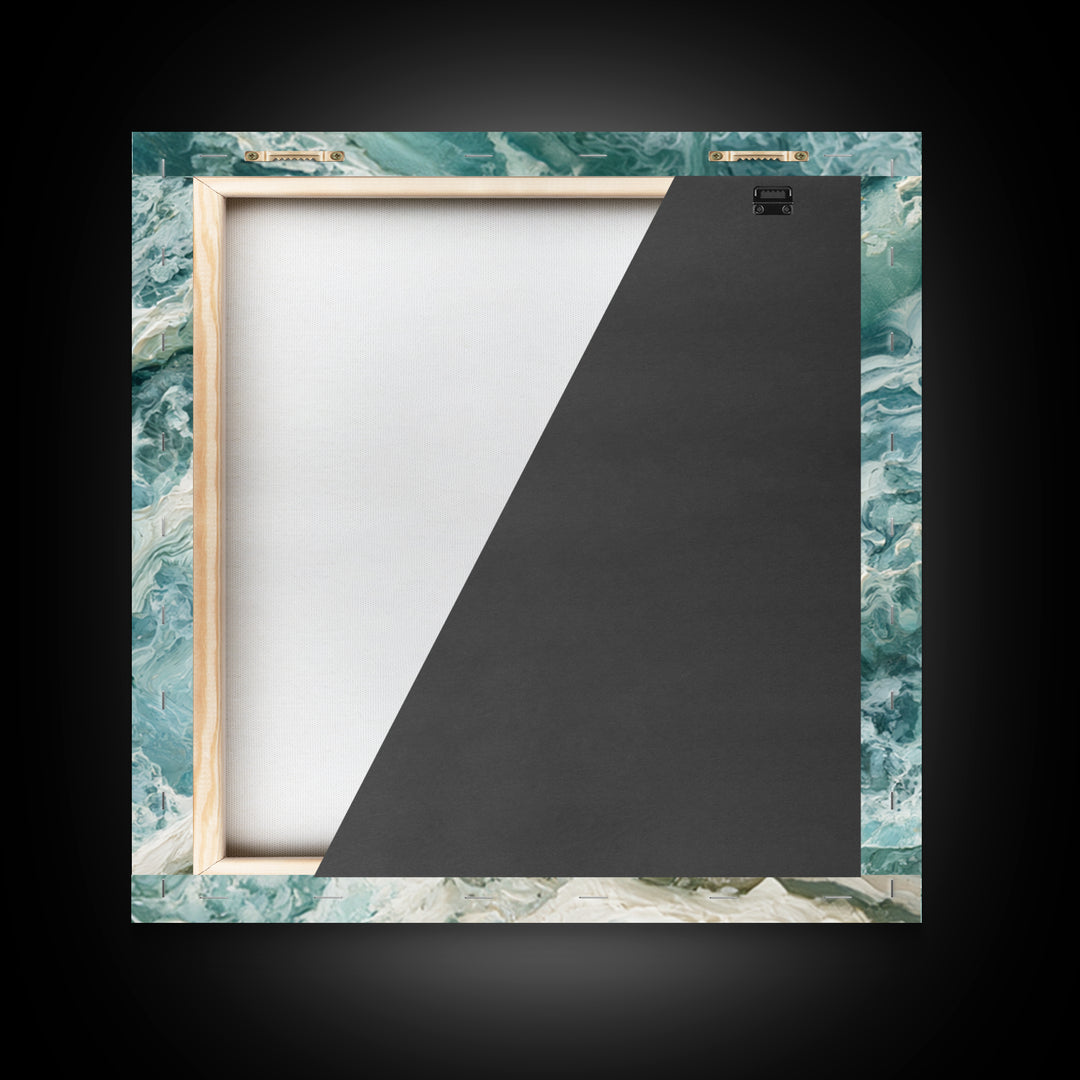 Ocean Foam Patterns from Above Framed Canvas Print, Seascape Art, Digital Prints, Coastal Decor, Oil Painting, Seascape, SEA-1x1-12