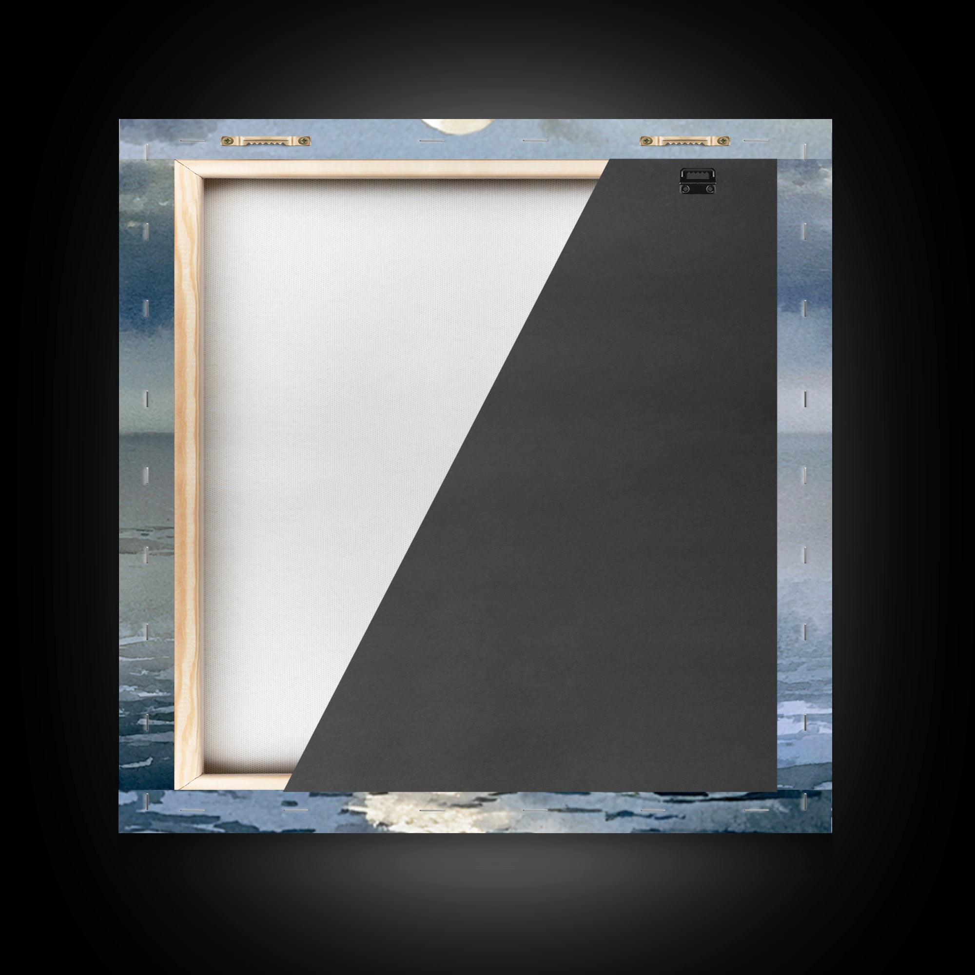 Moonlit Ocean with Silver Path of Light Framed Canvas Print, Seascape Art, Abstract Painting, Coastal Decor, Fine Art, Seascape, SEA-1x1-51