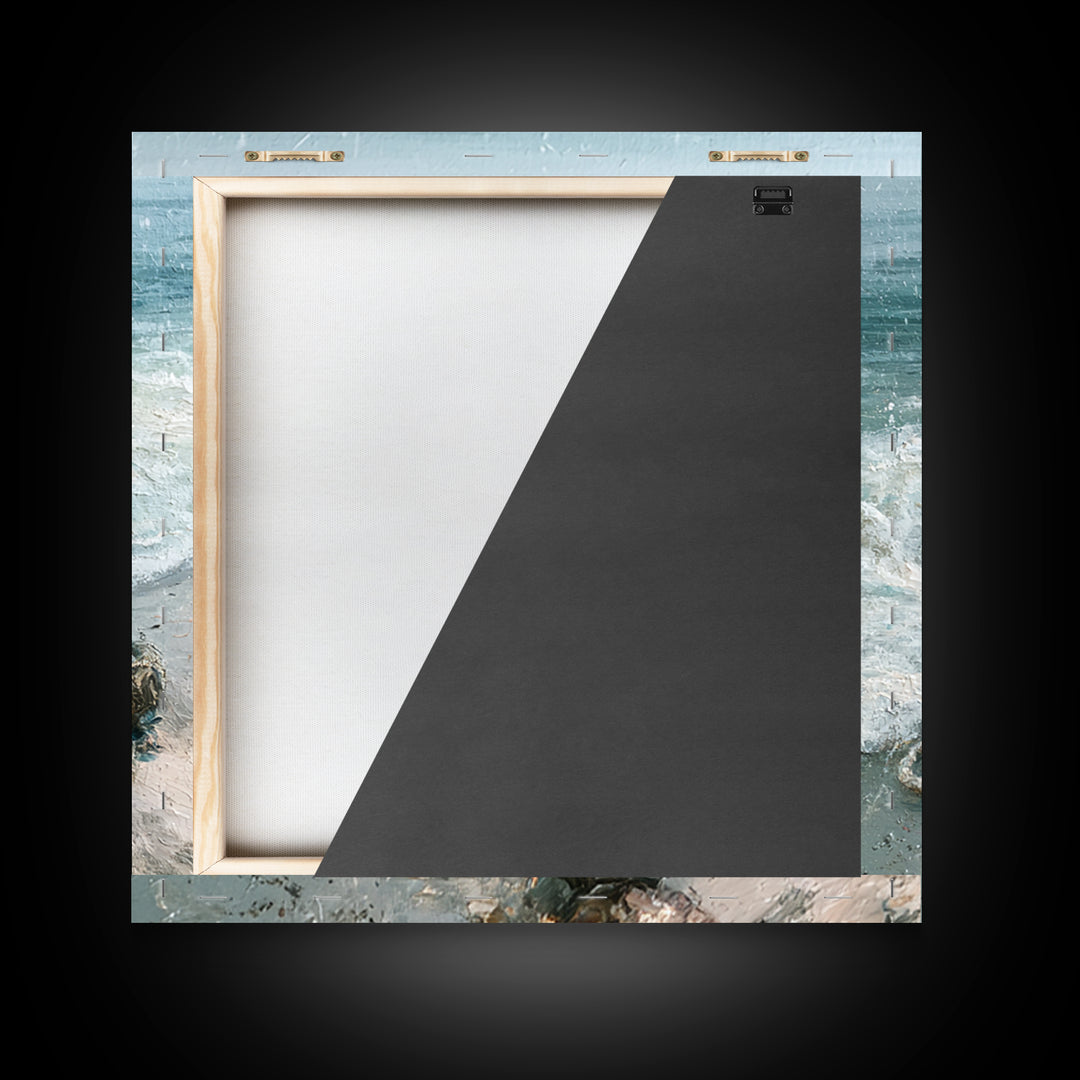 Rain over Ocean with Blurred Horizon Framed Canvas Print, Seascape Art, Canvas Print, Coastal Decor, Oil Painting, Seascape, SEA-1x1-68