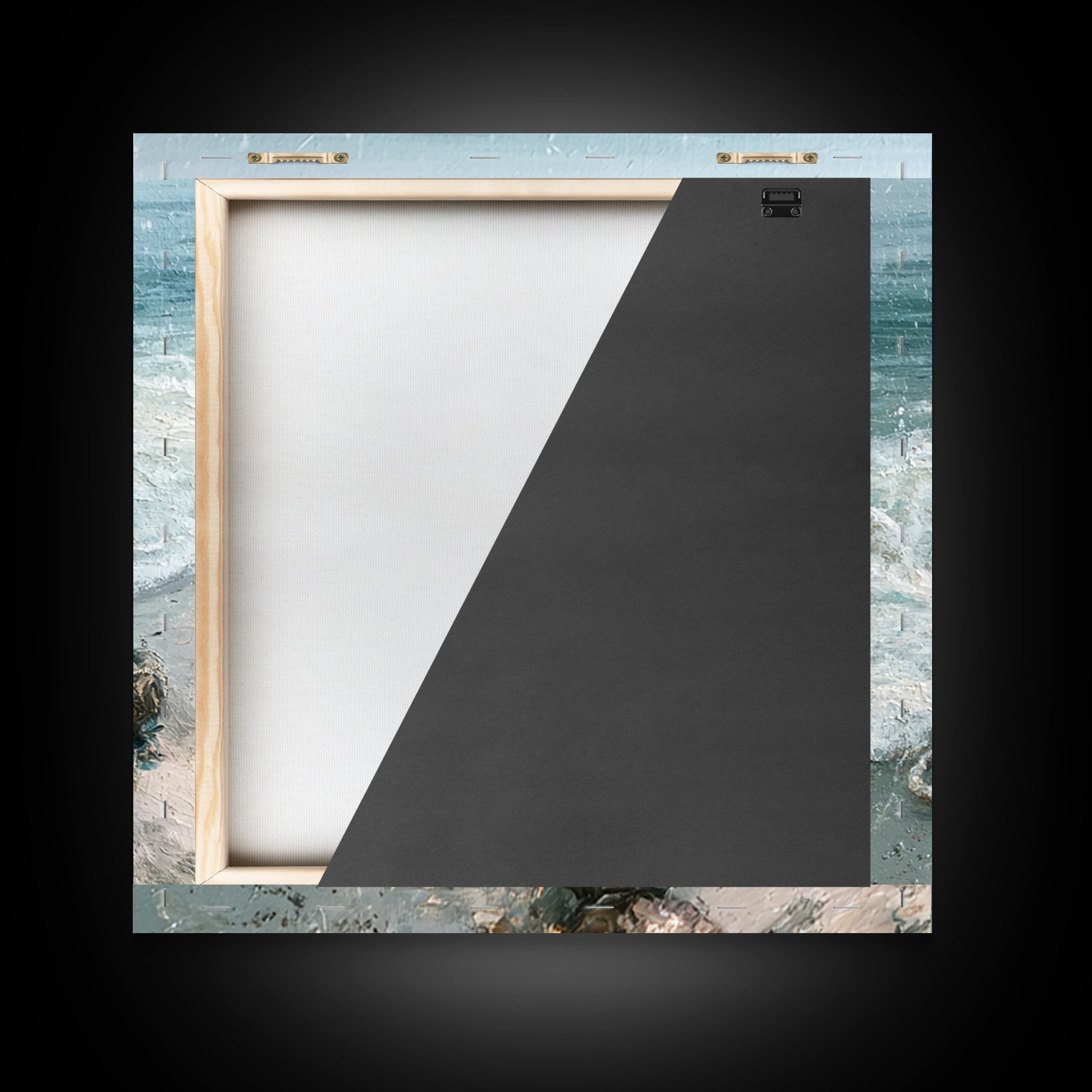 Rain over Ocean with Blurred Horizon Framed Canvas Print, Seascape Art, Canvas Print, Coastal Decor, Oil Painting, Seascape, SEA-1x1-68