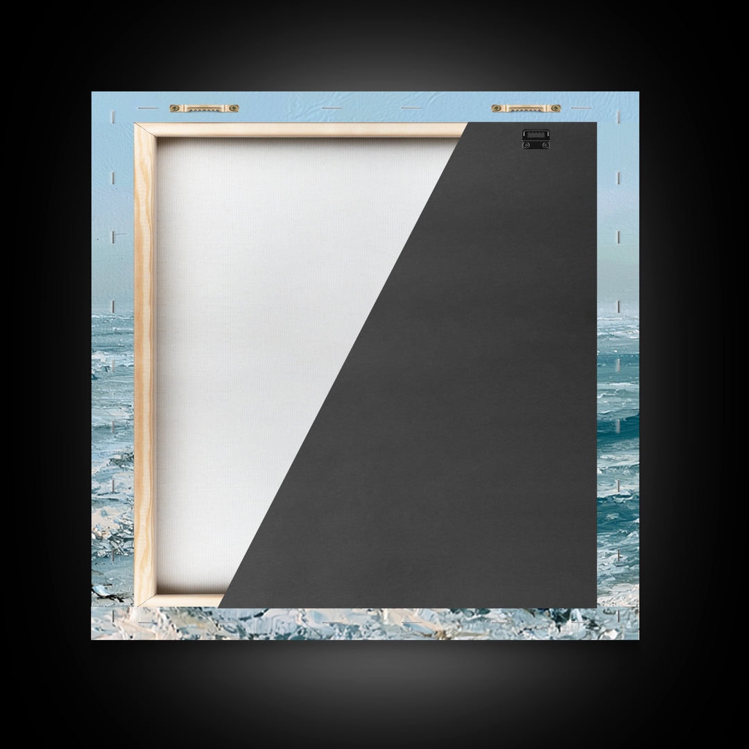 Dramatic Lighthouse in Distant Spray Framed Canvas Print, Seascape Art, Gallery Decor, Coastal Decor, Fine Art, Seascape, SEA-1x1-78