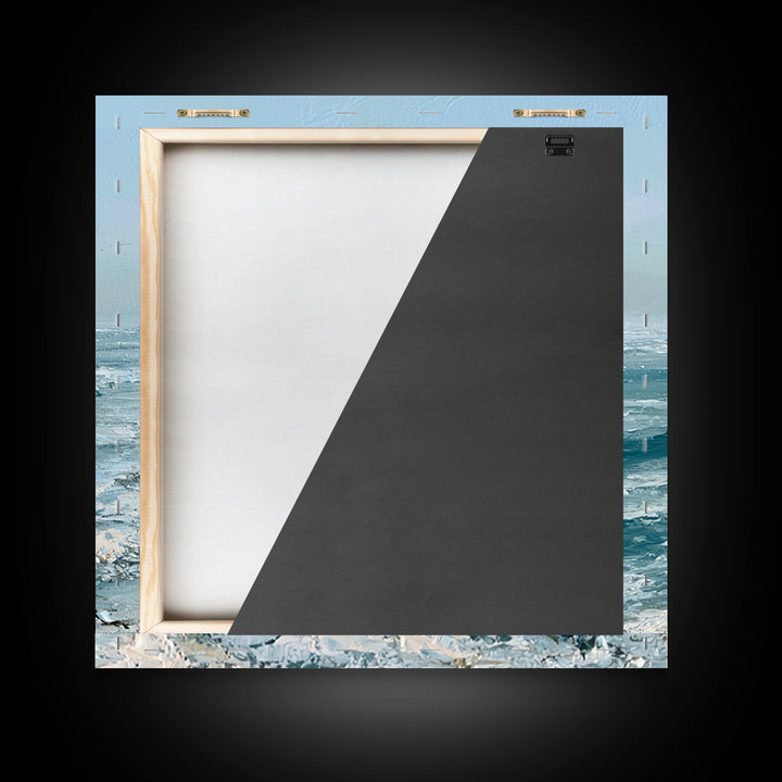 Dramatic Lighthouse in Distant Spray Framed Canvas Print, Seascape Art, Gallery Decor, Coastal Decor, Fine Art, Seascape, SEA-1x1-78