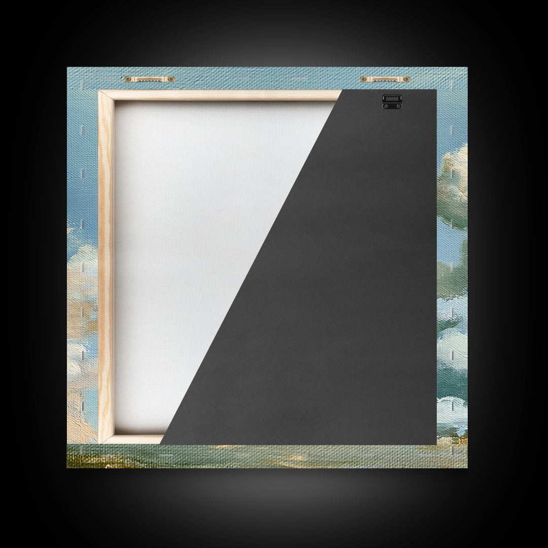 Soft Cloudscape in Cream and Sage Framed Canvas Print, Spa Art, Boho Decor, Spa Decor, Oil Painting, Serenity, Printable Art, SPA-1x1-37