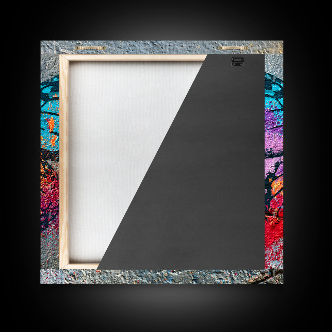 Spray Painted Butterfly on Cracked Concrete Framed Canvas Print, Street Art, Modern Wall Art, Living Room Decor, Urban, STR-1x1-47