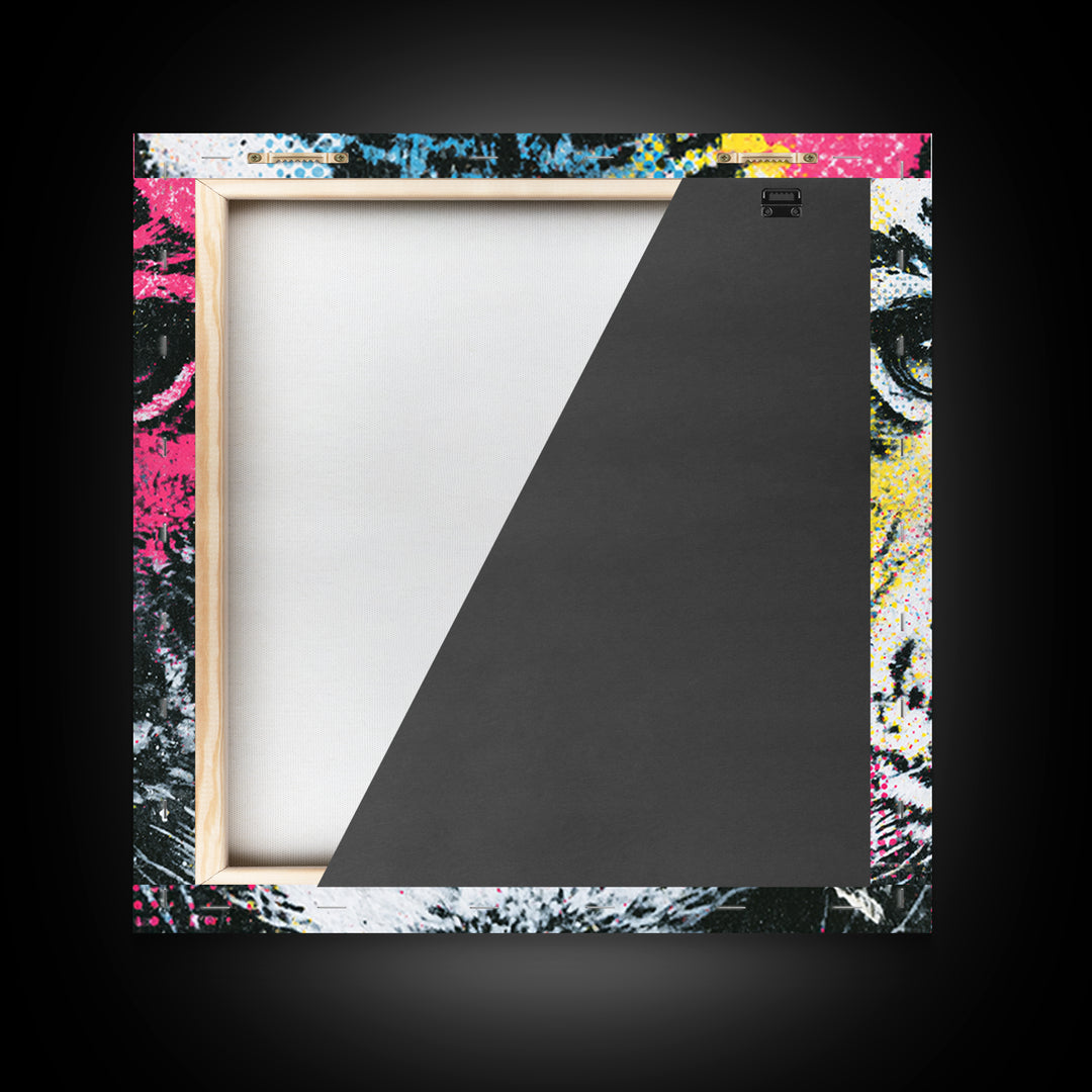 Spray Painted Tiger Face Framed Canvas Print, Street Art, Artwork, Living Room Decor, Fine Art, Urban, Pop Art, Banksy Wall Art, STR-1x1-56