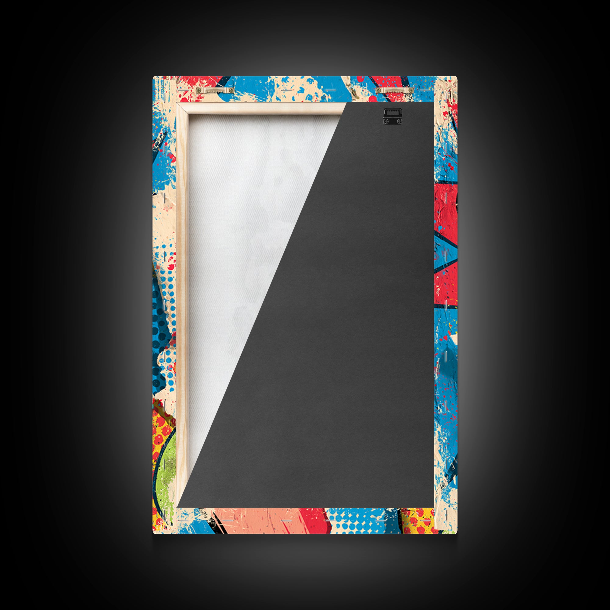 Comic Fist Breaking Through Color Framed Canvas Print, Street Art, Wall Hangings, Living Room Decor, Oil Painting, Urban, STR-2x3-21