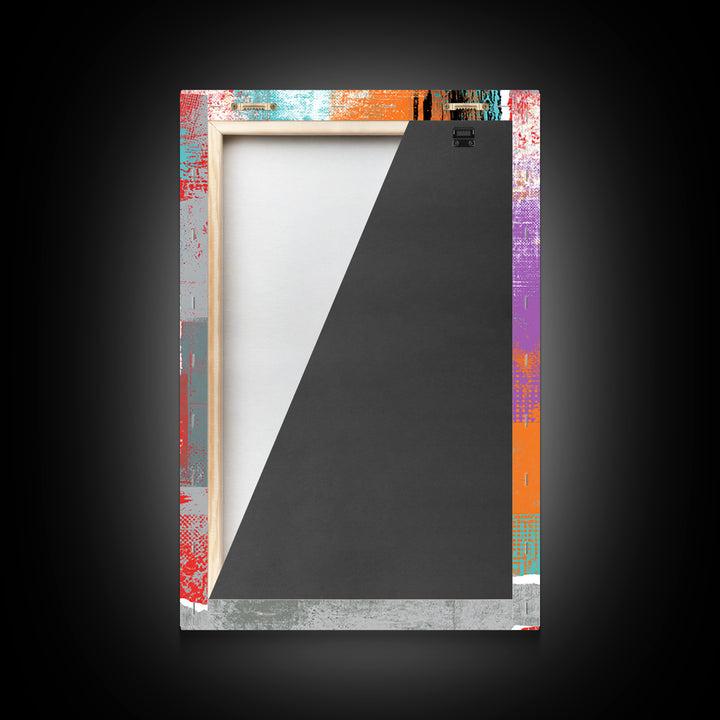 Black Cat on Fire Escape Silhouette Framed Canvas Print, Street Art, Wall Hangings, Living Room Decor, Oil Painting, Urban, STR-2x3-51
