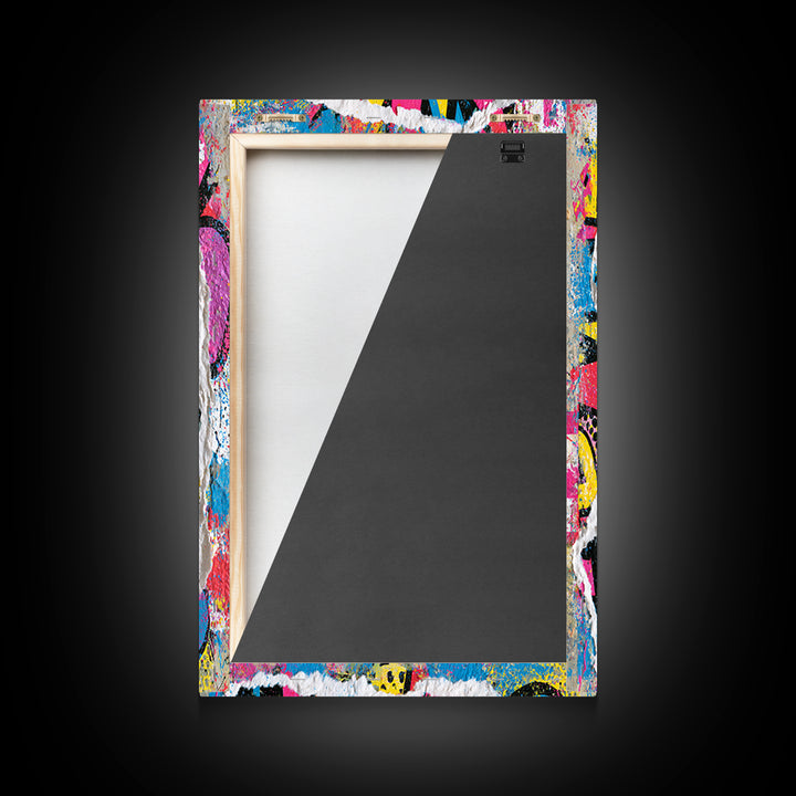 Comic Fist Breaking Through Color Framed Canvas Print, Street Art, Abstract Painting, Living Room Decor, Fine Art, Urban, STR-2x3-69