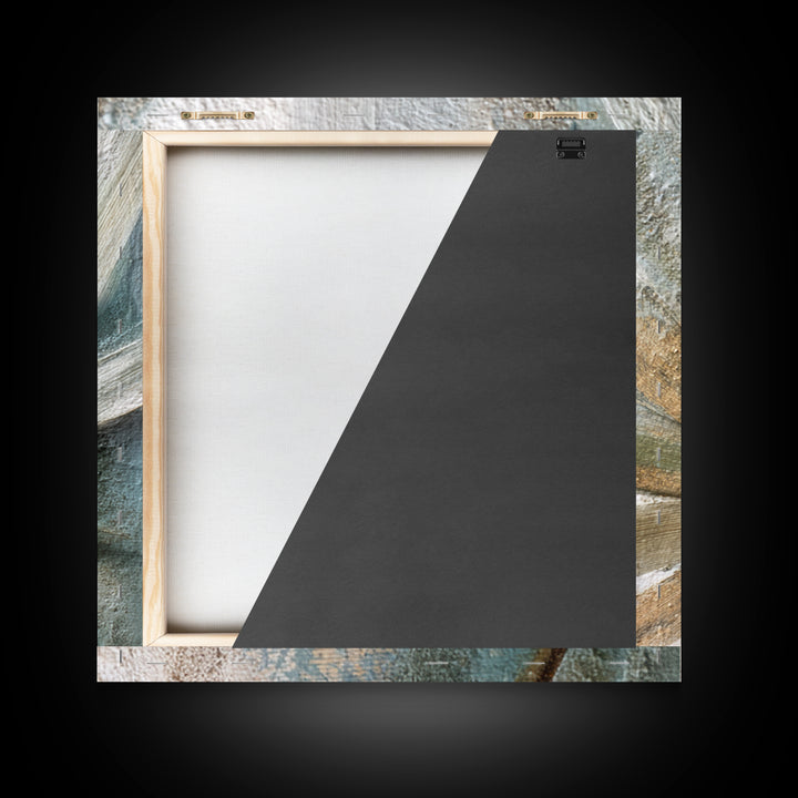 Rain Soaked Palm Leaf Closeup Framed Canvas Print, Tropical Art, Neutral Decor, Living Room Decor, Oil Painting, Tropic, TRO-1x1-21