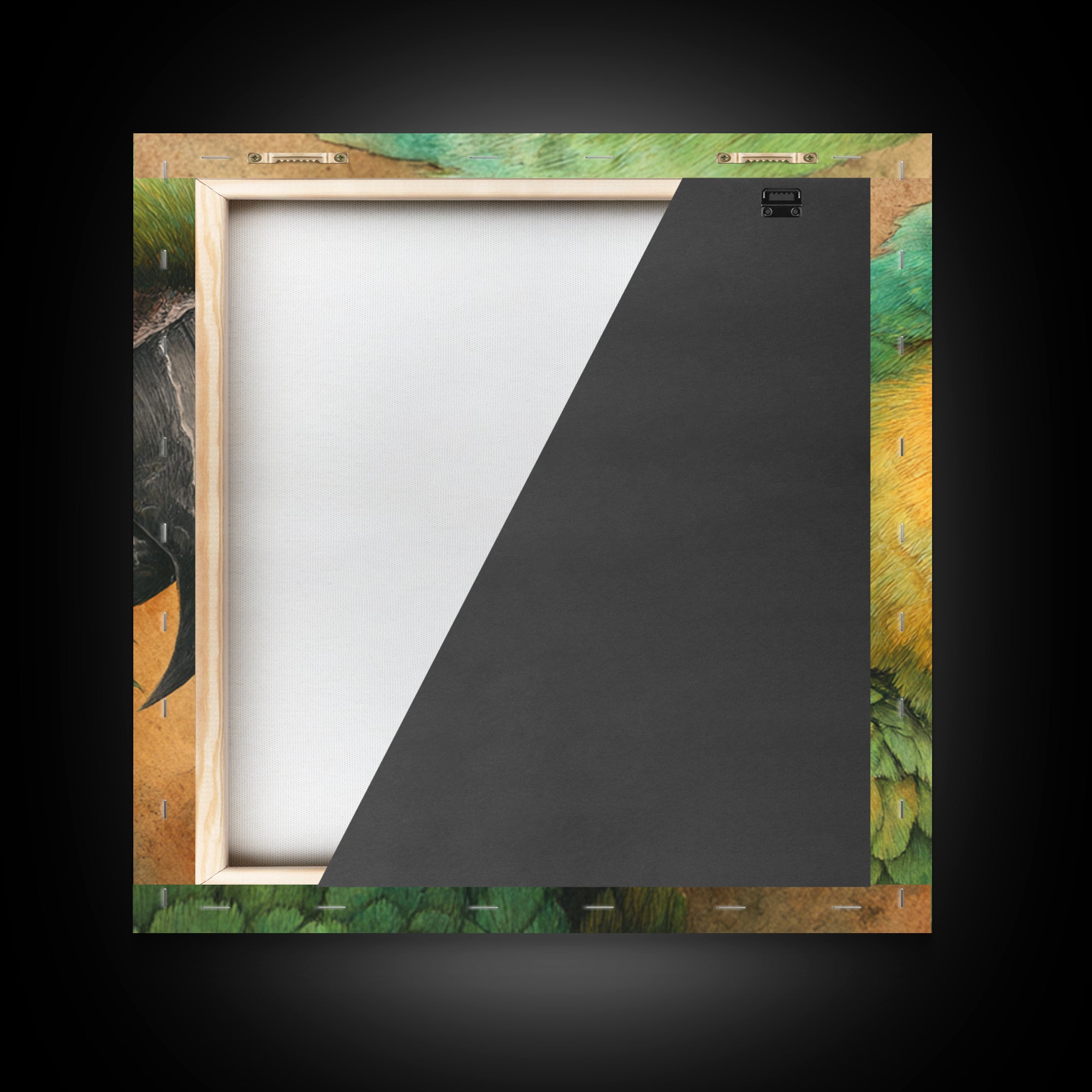 Parrot Portrait with Emerald Feathers Framed Canvas Print, Tropical Art, Gallery Decor, Living Room Decor, Fine Art, Tropic, TRO-1x1-32