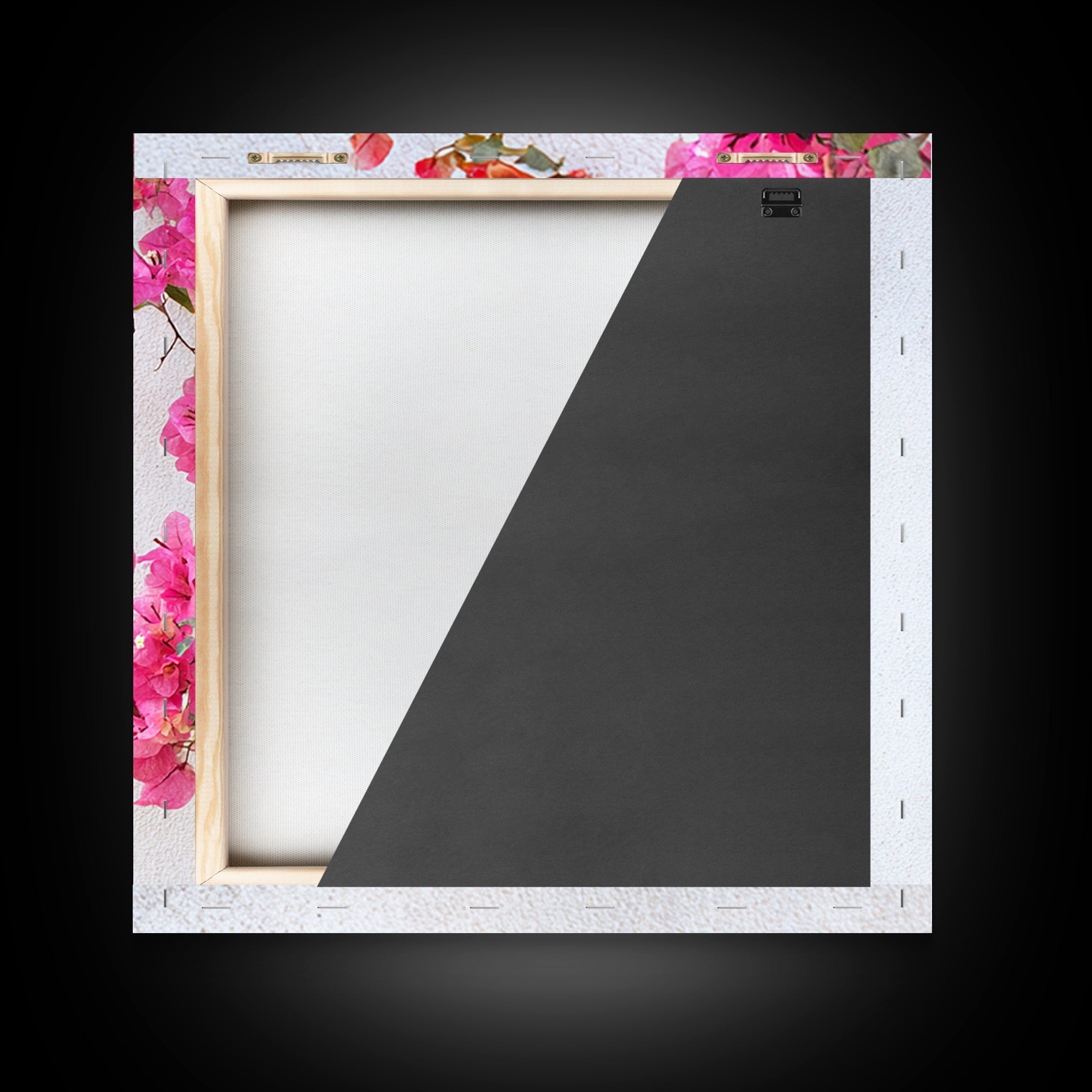 Pink Bougainvillea over White Wall Framed Canvas Print, Tropical Art, Room Decor, Living Room Decor, Fine Art, Tropic, TRO-1x1-40