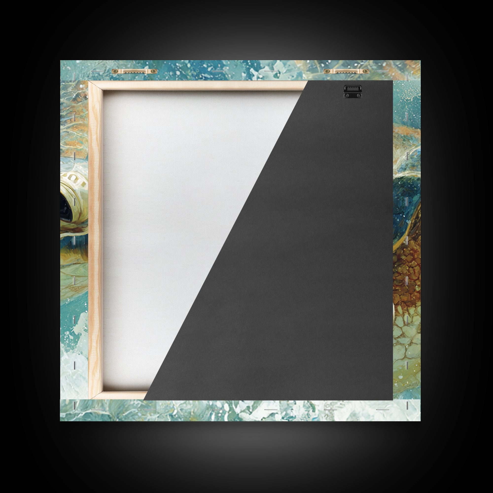 Sea Turtle Near Tropical Reef Framed Canvas Print, Tropical Art, Beach Decor, Living Room Decor, Oil Painting, Tropic, TRO-1x1-43