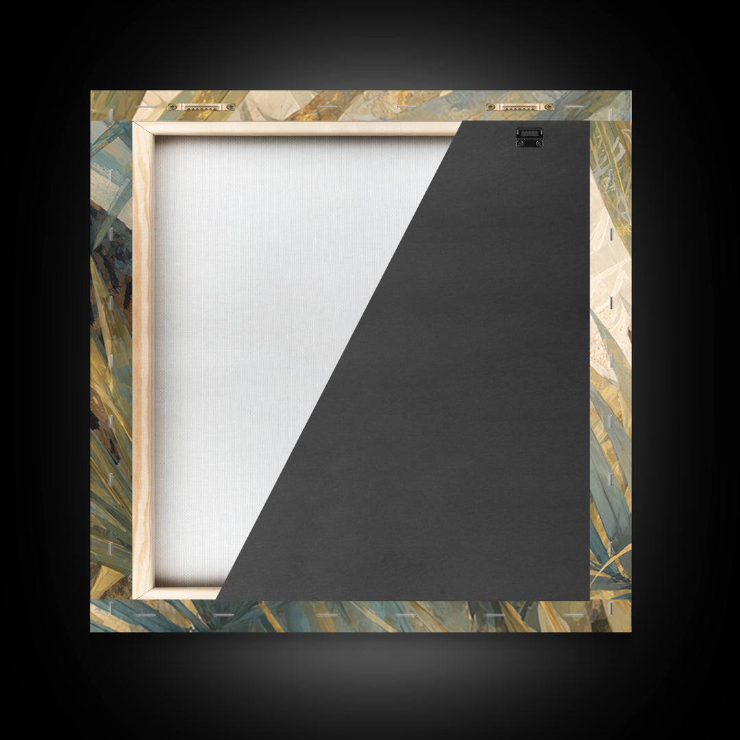Leopard Hidden Among Palm Leaves Framed Canvas Print, Tropical Art, Gallery Decor, Living Room Decor, Fine Art, Tropic, TRO-1x1-62
