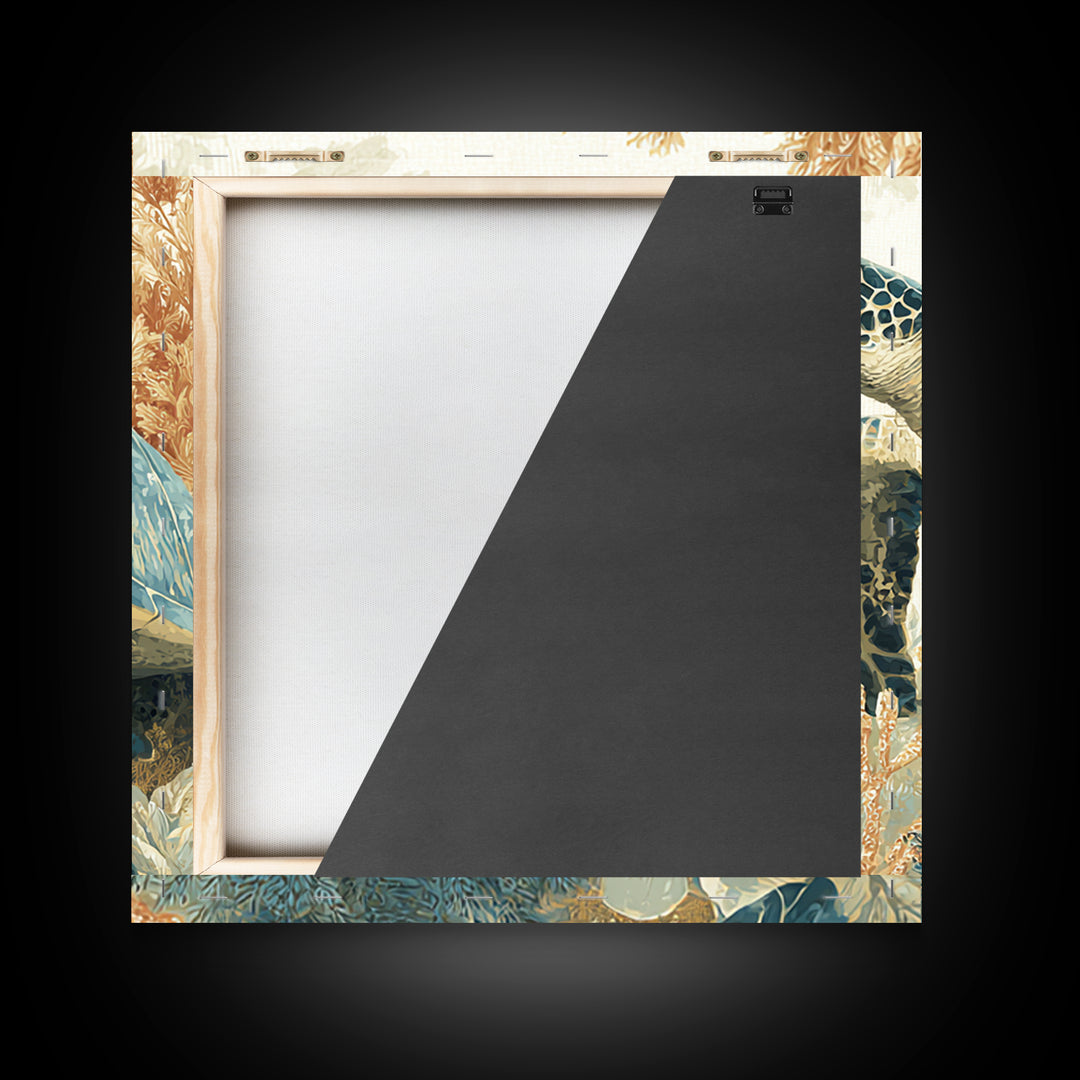 Sea Turtle Near Tropical Reef Framed Canvas Print, Tropical Art, Modern Decor, Living Room Decor, Fine Art, Tropic, Wall Decor, TRO-1x1-67