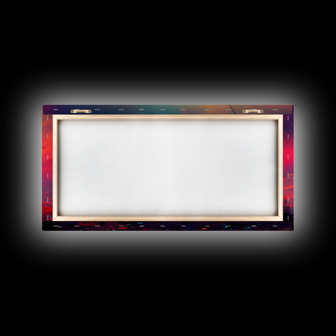 Dystopian Cyberpunk canvas print, cyber punk city at sunset, Bladerunner vibes art, synthwave style art, cool wall art, night city