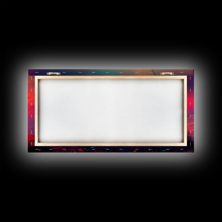 Dystopian Cyberpunk canvas print, cyber punk city at sunset, Bladerunner vibes art, synthwave style art, cool wall art, night city