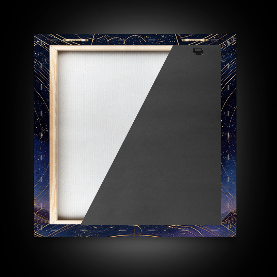 Night Skyline under Crescent Moon Framed Canvas Print, Urban Art, Digital Download Art, Living Room Decor, Abstract Art, Urban, URB-1x1-24