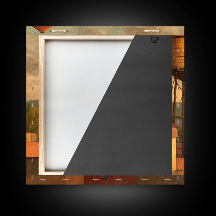 Rooftop Water Tower Framed Canvas Print, Urban Art, Statement Artwork, Living Room Decor, Abstract Art, Urban, Wall Decor, URB-1x1-57