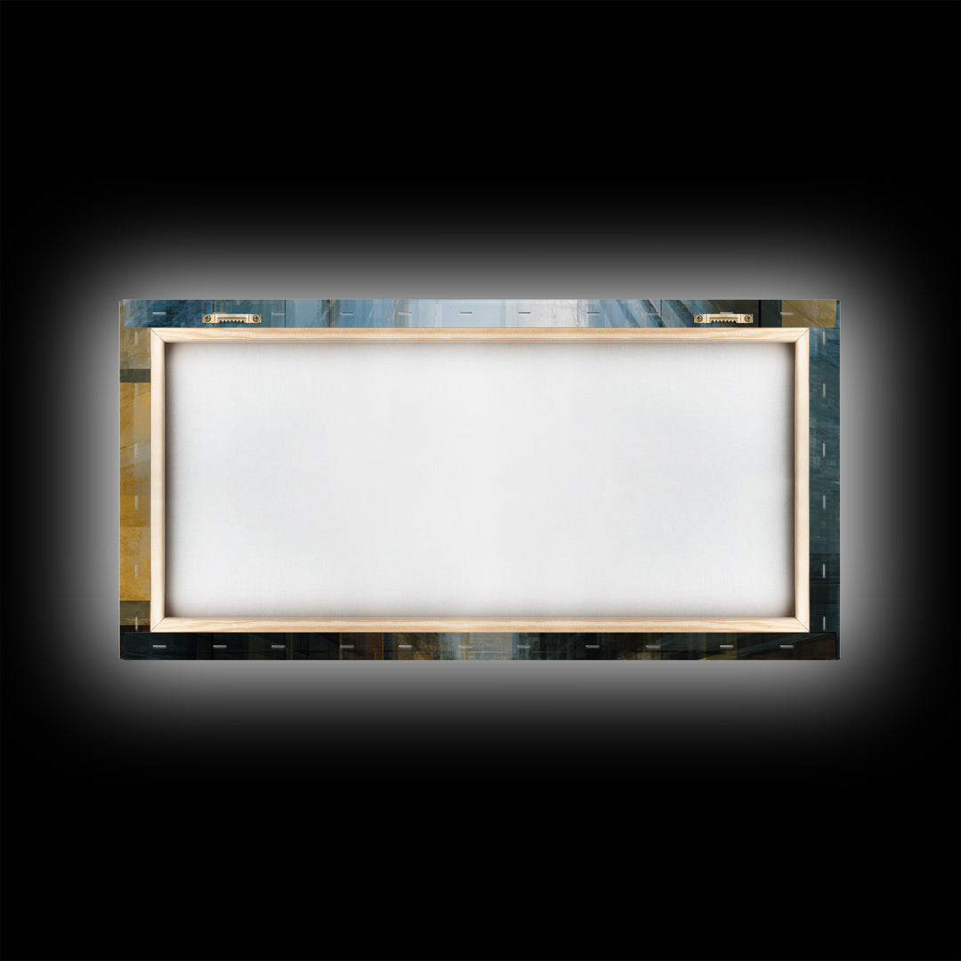 Modern Skyscraper Glass Reflections Framed Canvas Print, Urban Art, Art Print, Living Room Decor, Fine Art, Urban, Oil Painting, URB-2x1-34