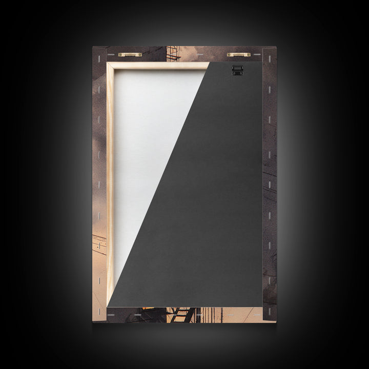 Fire Escape Silhouette Framed Canvas Print, Urban Art, Contemporary Art, Living Room Decor, Fine Art, Urban, Black Art, URB-2x3-34