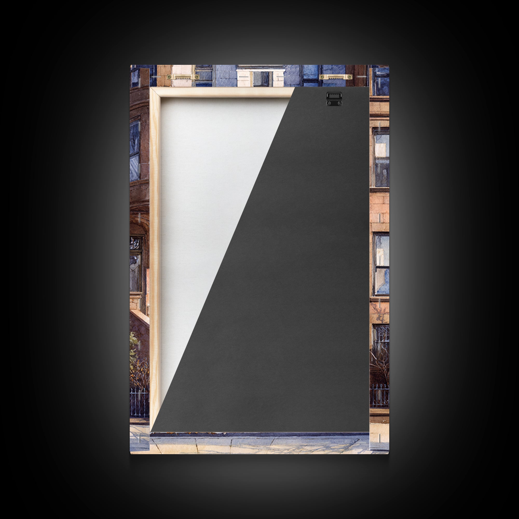 Brownstone Row in Soft Morning Light Framed Canvas Print, Urban Art, Art Deco, Living Room Decor, Urban, Book Shelf Decor, URB-2x3-68