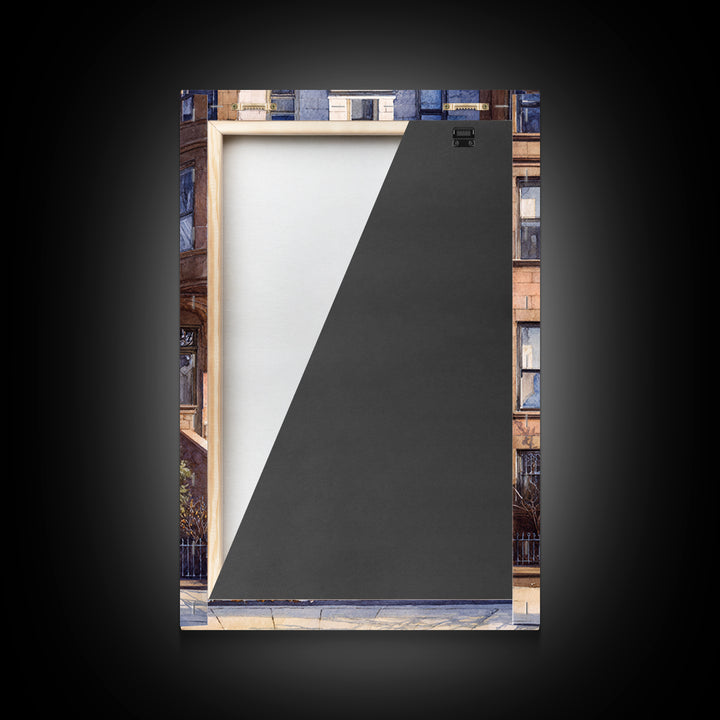 Brownstone Row in Soft Morning Light Framed Canvas Print, Urban Art, Art Deco, Living Room Decor, Urban, Book Shelf Decor, URB-2x3-68