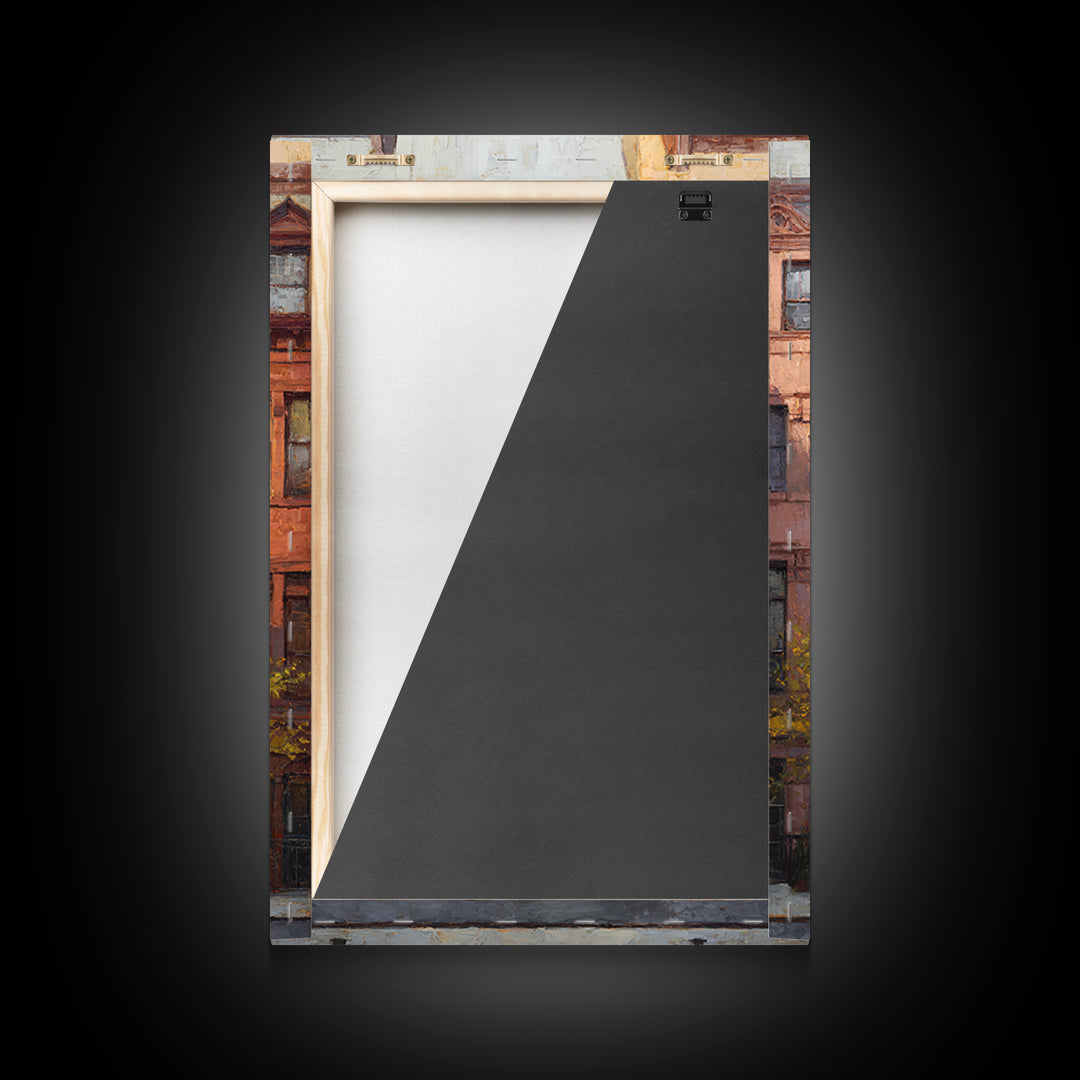 Brownstone Row in Soft Morning Light Framed Canvas Print, Urban Art, Gallery Decor, Living Room Decor, Abstract Art, Urban, URB-2x3-92
