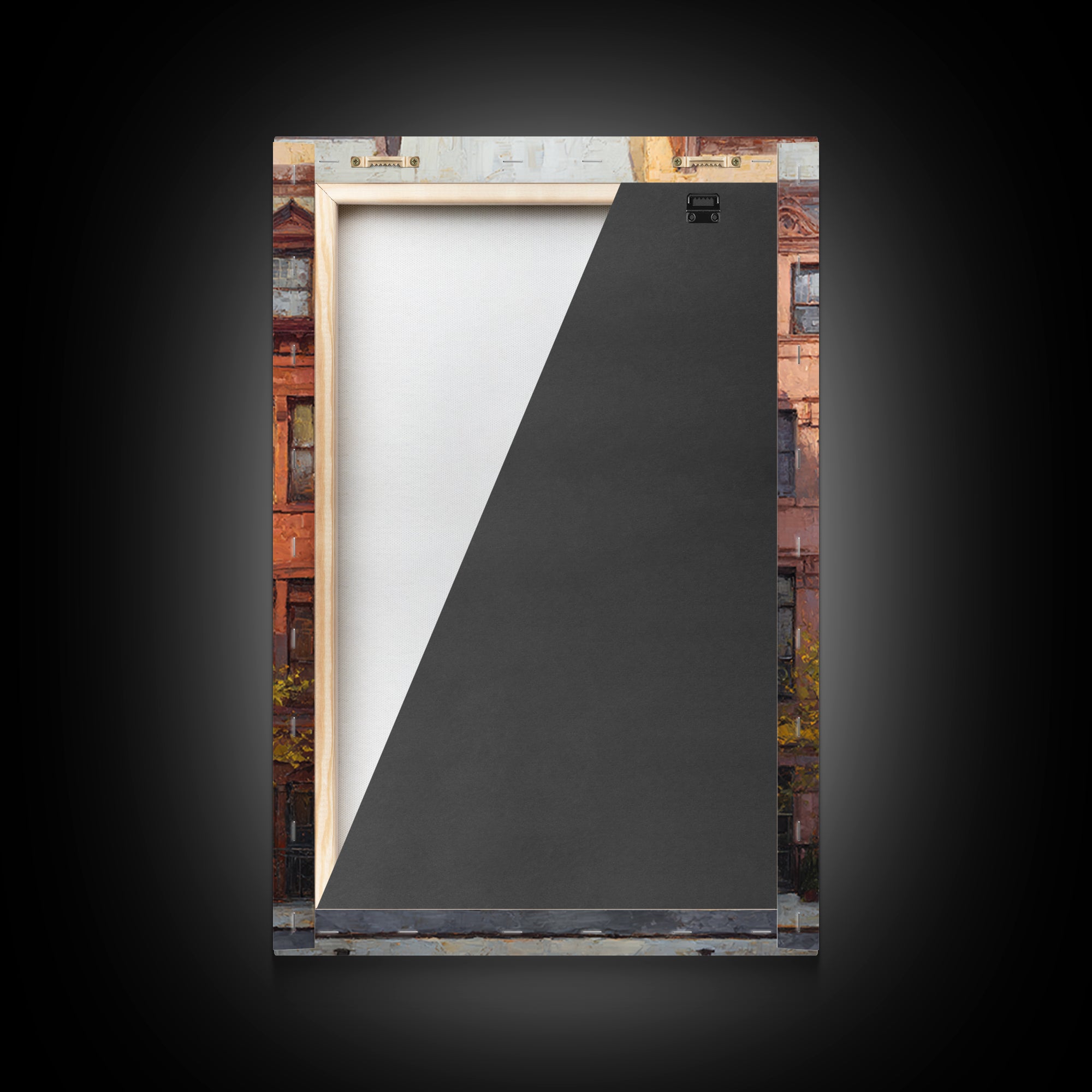 Brownstone Row in Soft Morning Light Framed Canvas Print, Urban Art, Gallery Decor, Living Room Decor, Abstract Art, Urban, URB-2x3-92