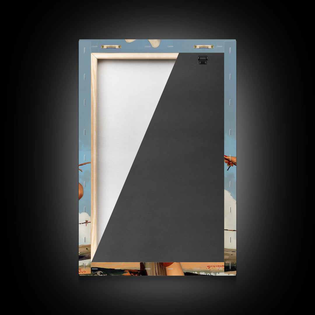 Vintage Cowgirl Pin-Up Art Print, Retro Western Framed Canvas, Classic Pin-Up Girl in Cowboy Hat and Boots, Unique Wall Decor