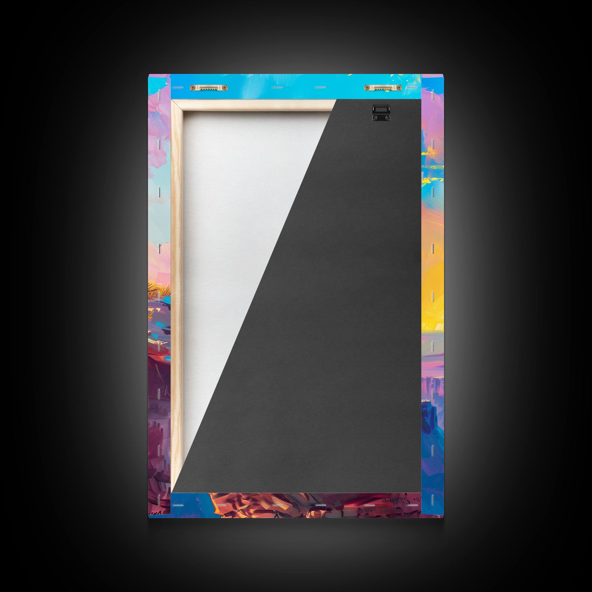 Cowboy on Cliff Edge at Sunrise - Colorful Western Landscape Painting, Framed Canvas Print, Sunrise Wall Art, Living Room Decor